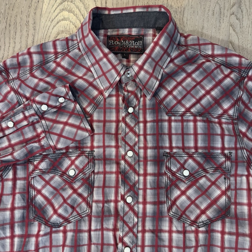 Rock & Roll Cowboy Mens Large Plaid Long Sleeve Pearl Snap Button-Up‎ B2s7283